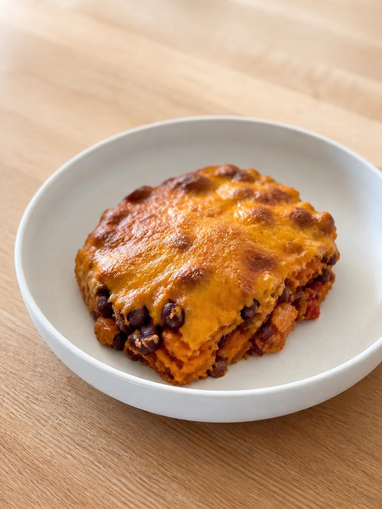 Gratin de patate douce aux haricots rouges et cheddar
