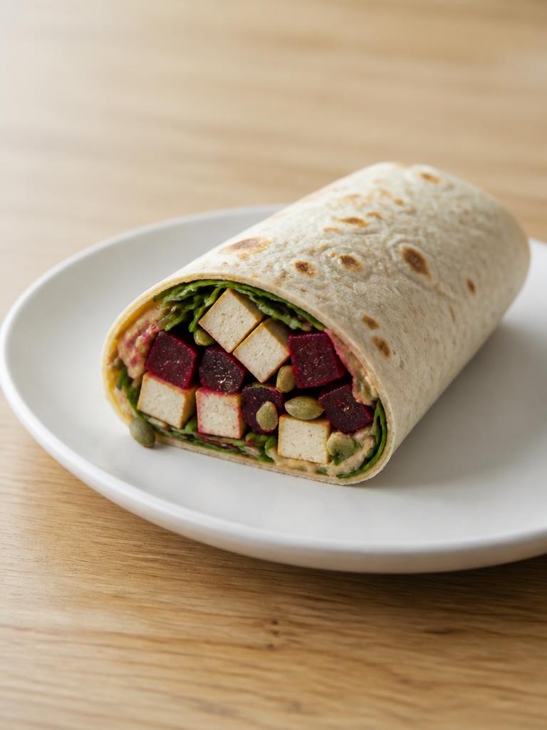 Wrap au tofu, betterave et graines de courge