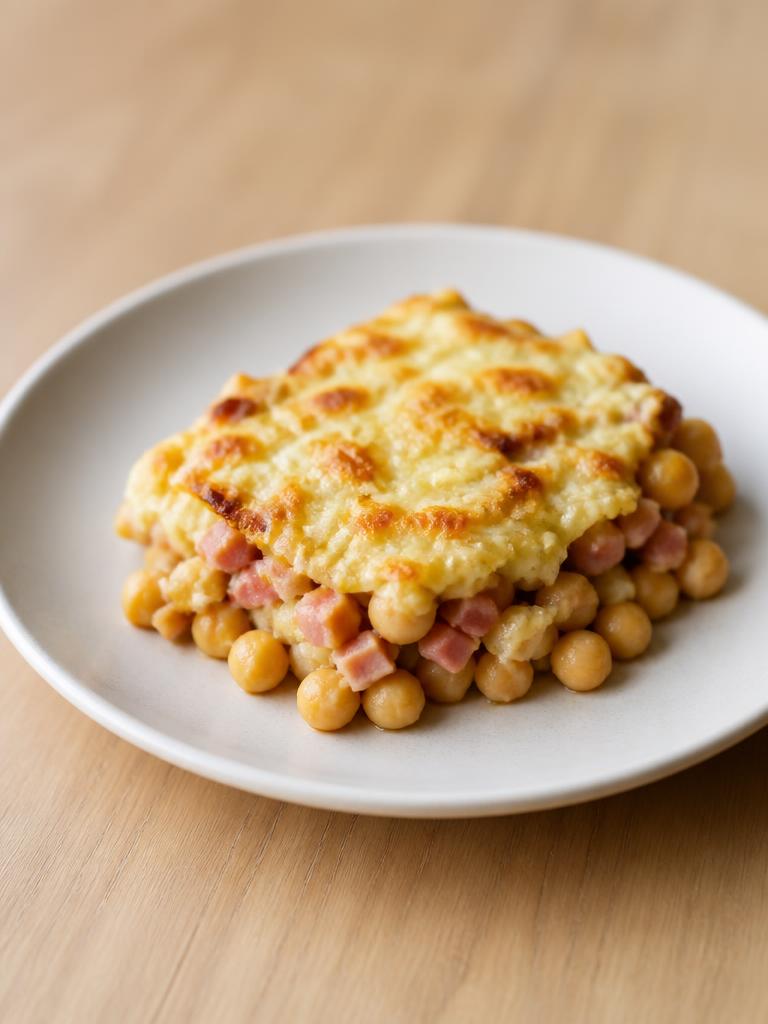 Boîte de pois chiches, jambon et comté