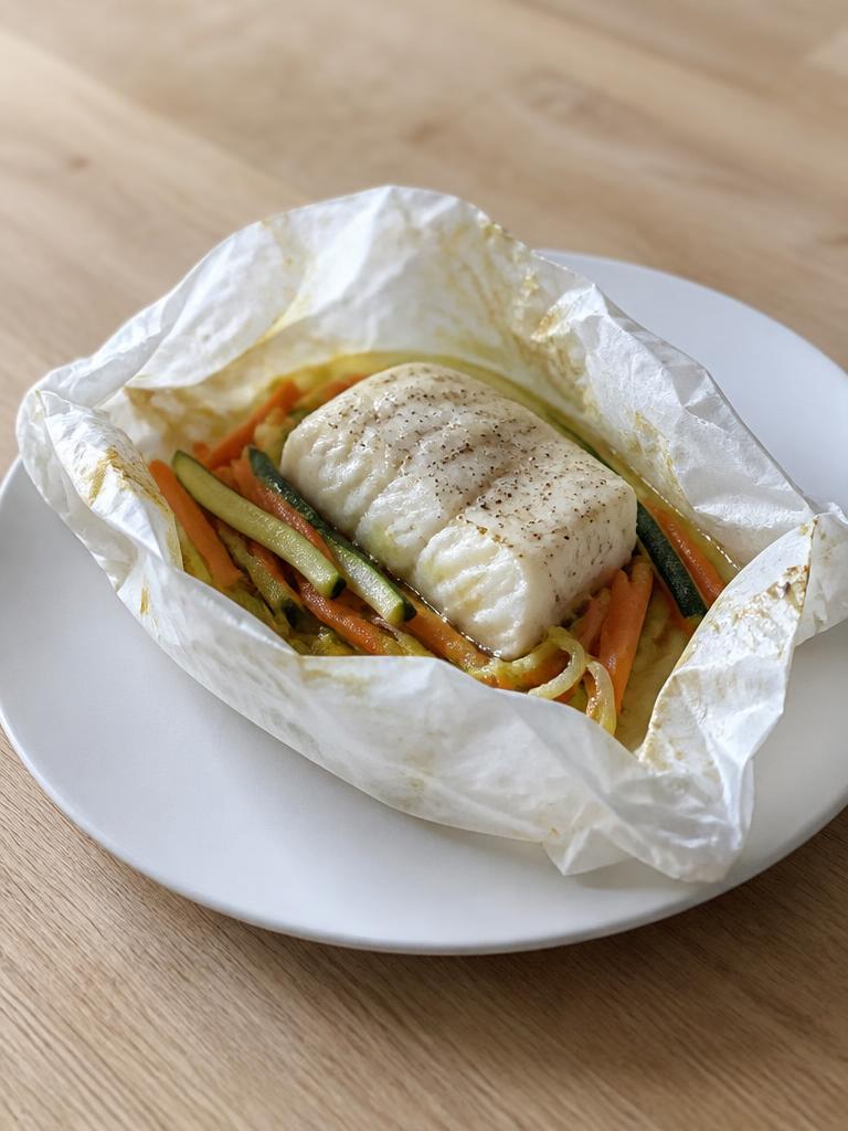 Papillote de colin aux petits légumes
