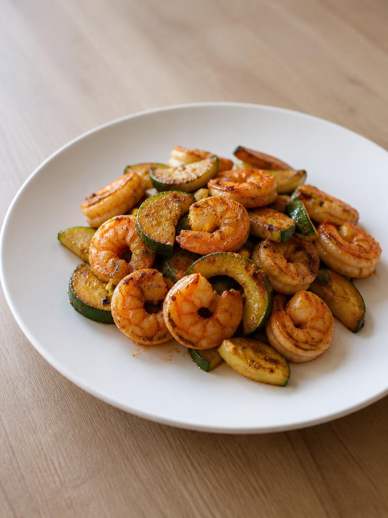 Crevettes au paprika et courgettes sautées