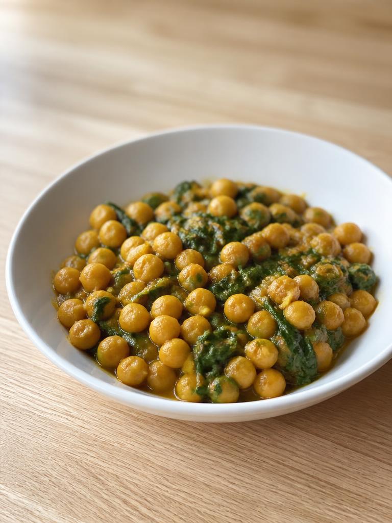 Pois chiches mijotés au curry et épinards