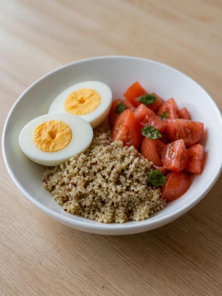 Œufs durs, quinoa et tomate au basilic