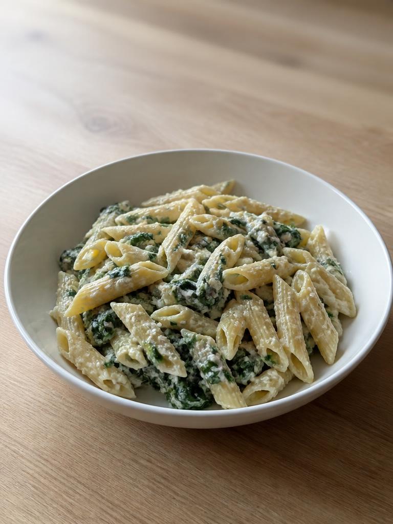 Penne à la ricotta et aux épinards