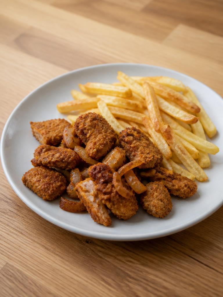 Sauté de porc pané au paprika et frites
