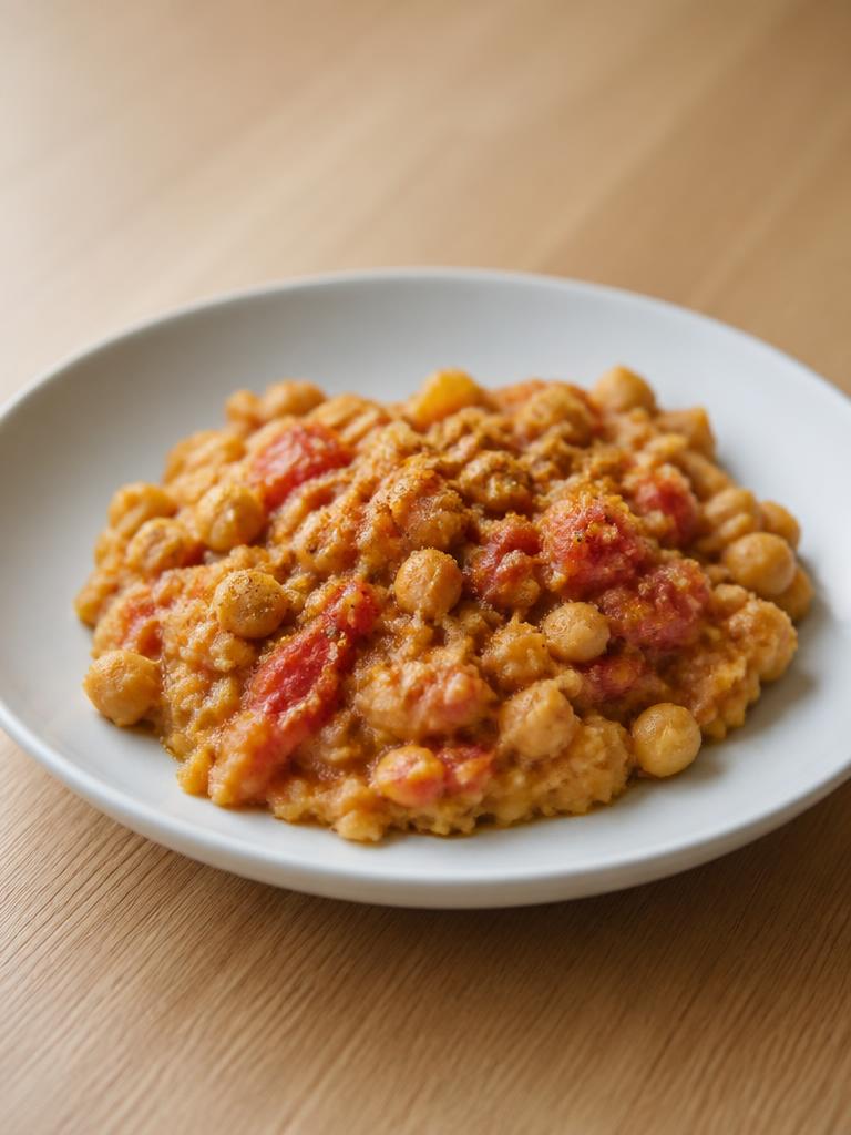 Pois chiches écrasés, tomate et cumin