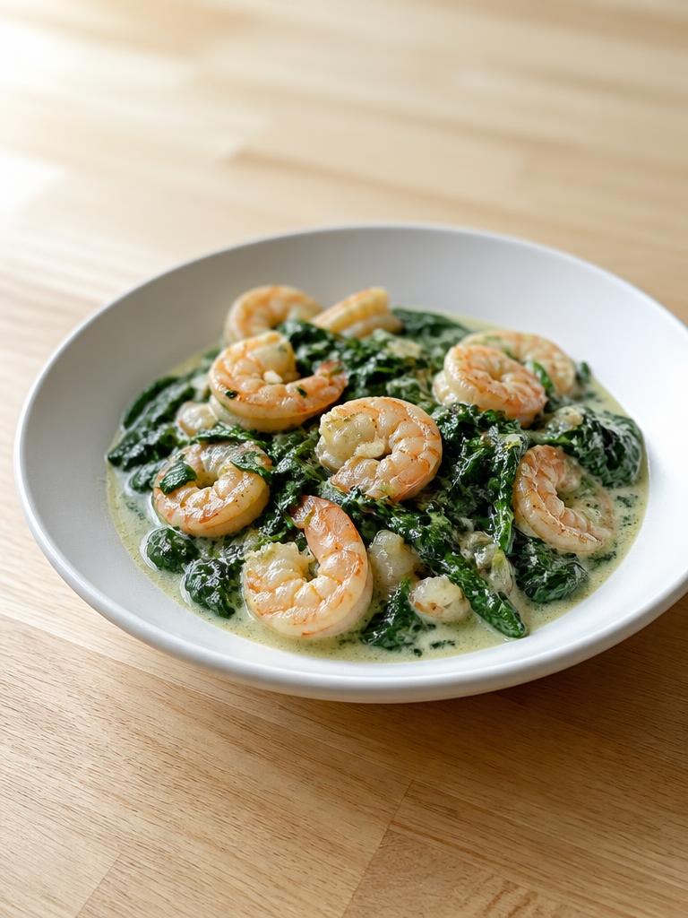 Crevettes et épinards à la crème légère