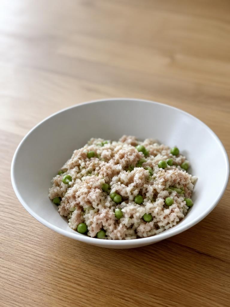 Bol de riz au thon et petits pois
